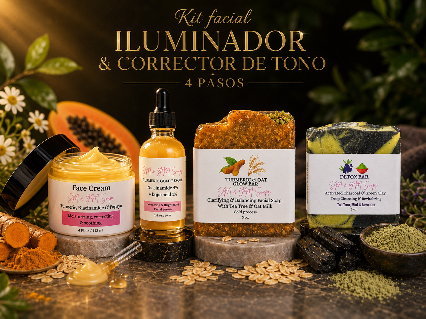 ✨ Facial Illuminating Kit & Tone Corrector | Complete 4-Step Routine/✨ Kit Facial Iluminador & Corrector de Tono | Rutina Completa de 4 Pasos