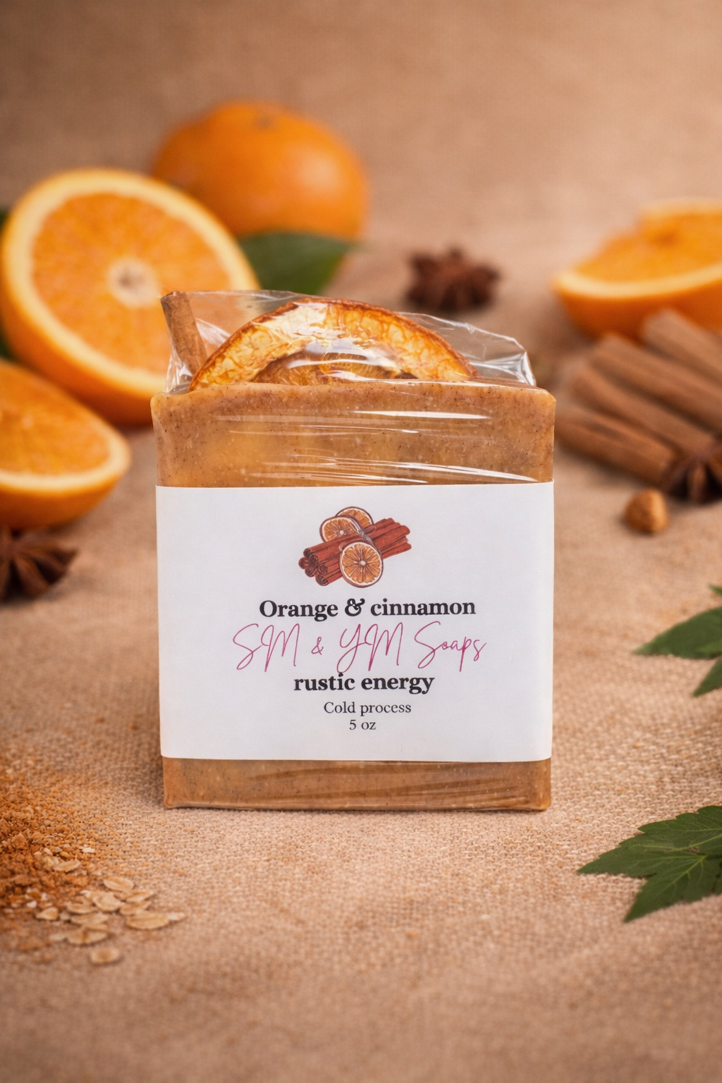 Orange and cinnamon handmade soap, rustic energy/Jabón de naranja y canela, energía rústica