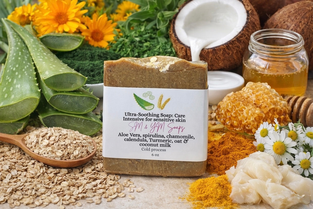 "Ultra-Soothing handmade Soap:Care
Intensive for sensitive skin No fragance /Jabón Ultra-Calmante: Cuidado
Intensivo para pieles sensibles