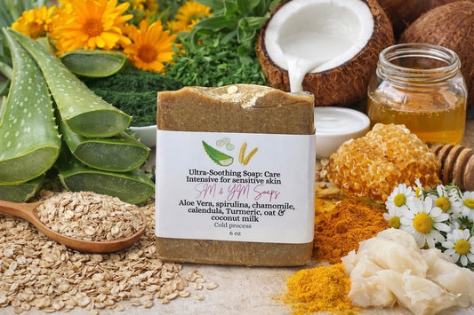 "Ultra-Soothing handmade Soap:Care
Intensive for sensitive skin No fragance /Jabón Ultra-Calmante: Cuidado
Intensivo para pieles sensibles