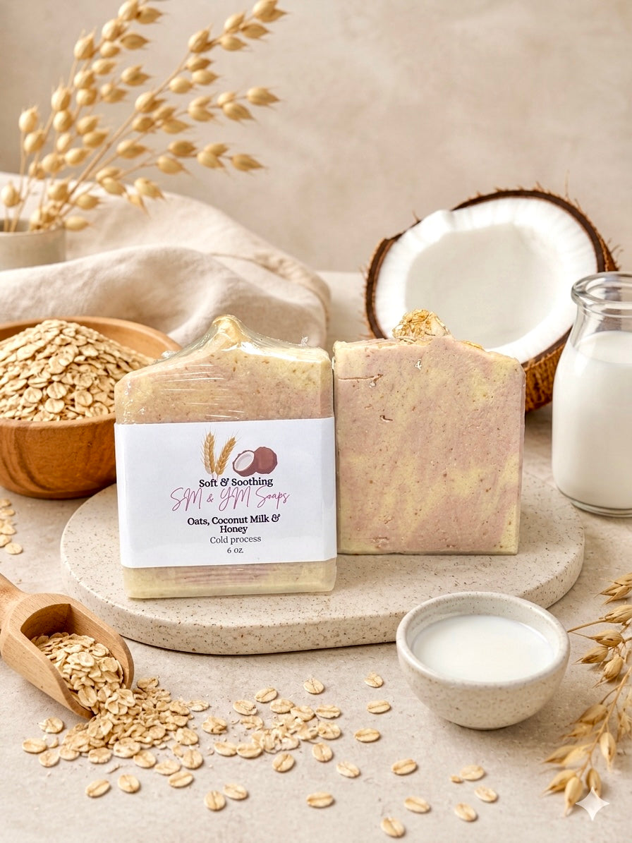 🌾🥥Ultra Soft and Soothing  handmade Soap: Oats, Coconut Milk and Honey/Jabón Ultra Suave y Calmante: Avena, Leche de Coco y Miel