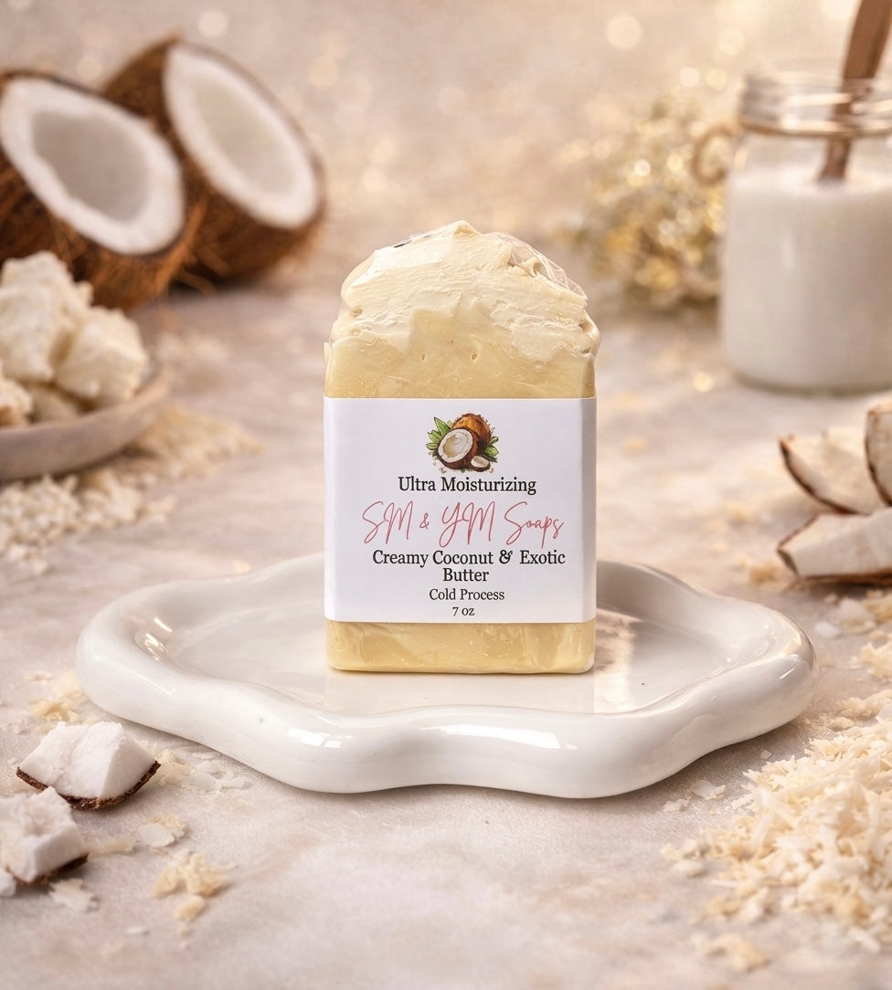 Super Creamy Coconut and Exotic Butter handmade Soap/Jabón Súper Cremoso de Coco y Mantecas Exóticas