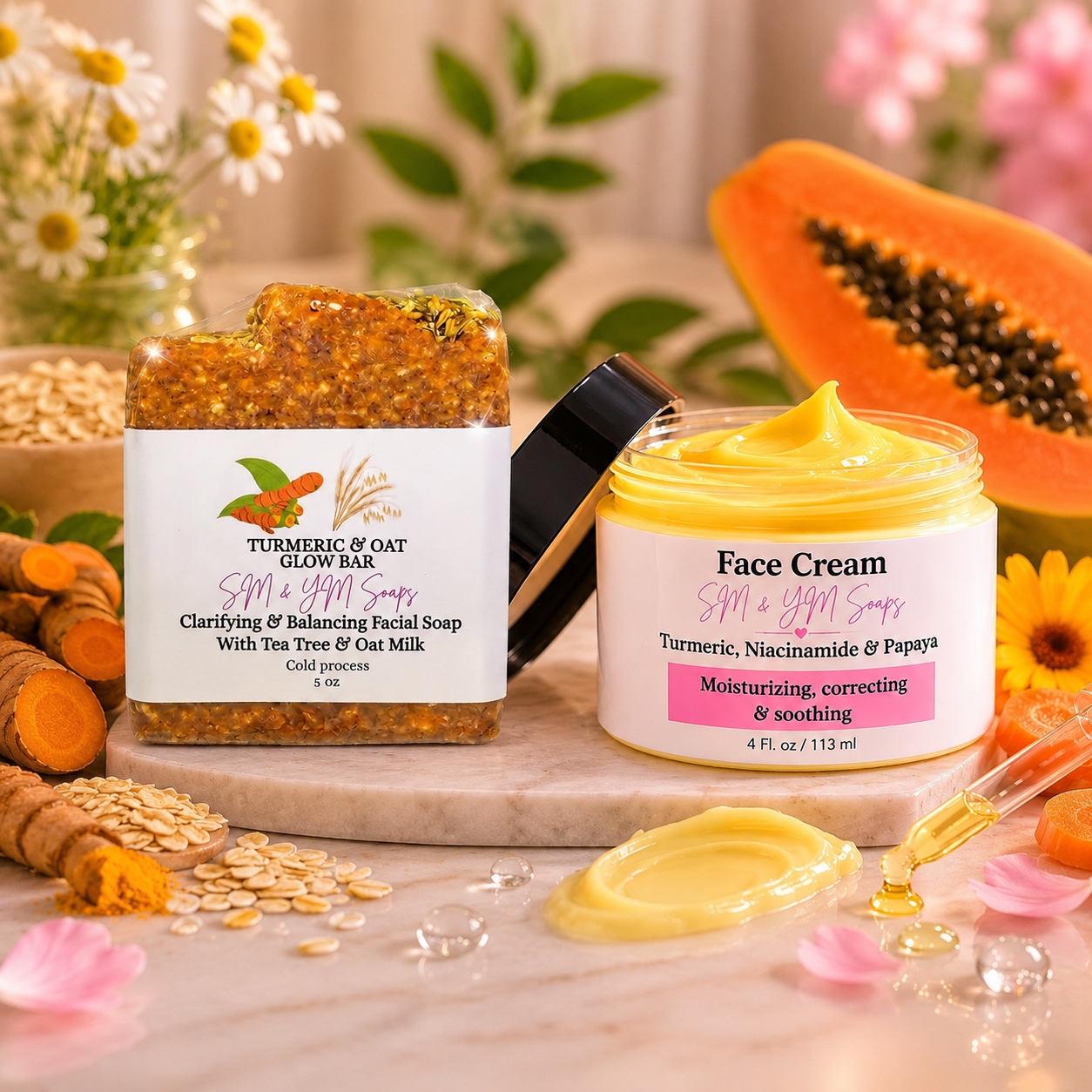Corrector and tone illuminator duo / facial cream with niacinamide & turmeric/ Anti-stain illuminating soap